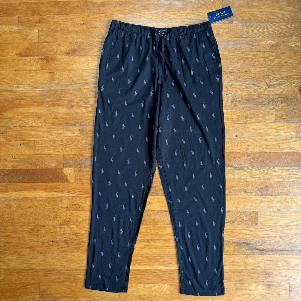 New Polo Ralph Lauren Black All Over Pony Knit Sleep Jogger Pants Men's Sz M